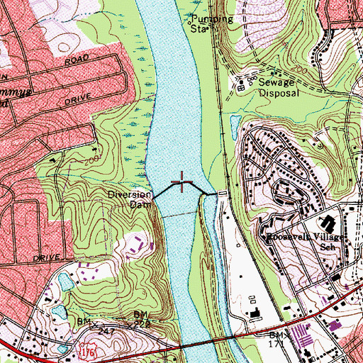 Topographic Map of Columbia Water Reservoir Dam, SC