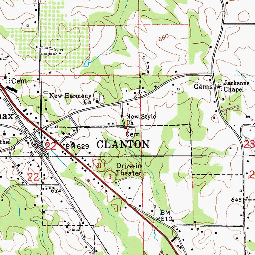 Topographic Map of New Style Church, AL