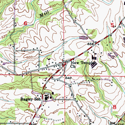 Topographic Map of New Temple Church, AL