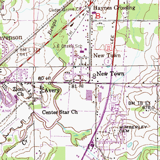 Topographic Map of New Town, AL