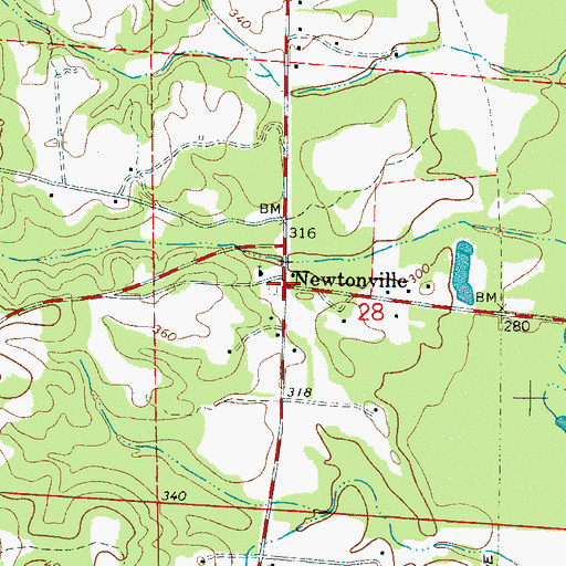 Topographic Map of Newtonville, AL