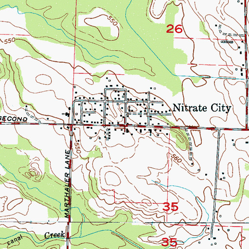 Topographic Map of Nitrate City, AL