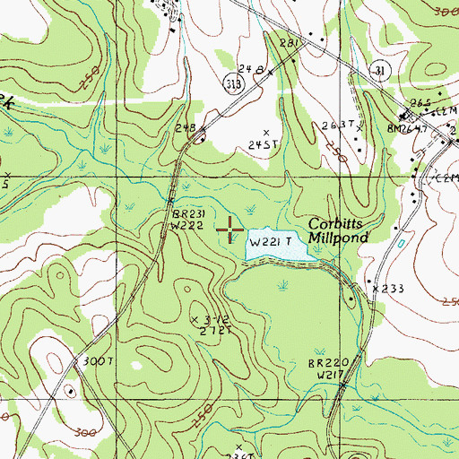 Topographic Map of Corbitts Millpond Dam D-1721, SC