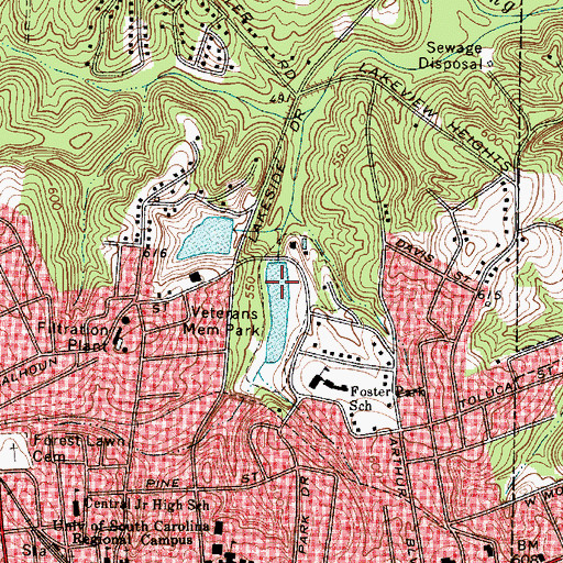 Topographic Map of Foster Park Lake Dam D-2155, SC