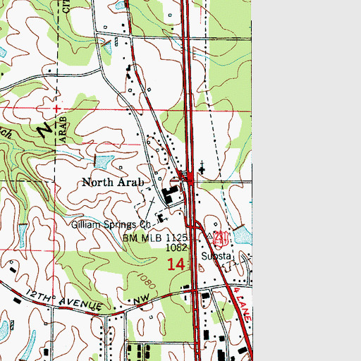 Topographic Map of North Arab, AL