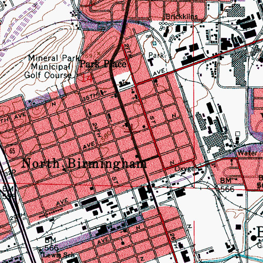 Topographic Map of North Birmingham, AL