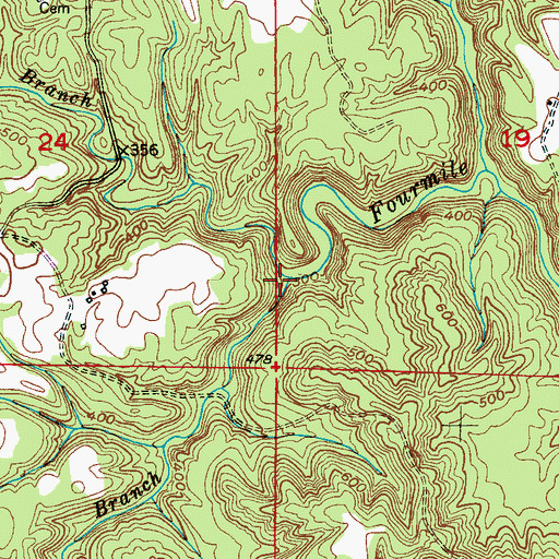 Topographic Map of North Branch Fourmile Creek, AL