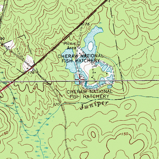 Topographic Map of Fish Hatchery Lake Two Dam D-3223, SC