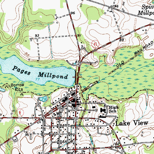 Topographic Map of Pages Millpond Dam D-3600, SC