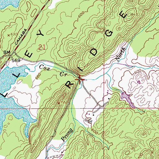 Topographic Map of North Prong Cox Creek, AL