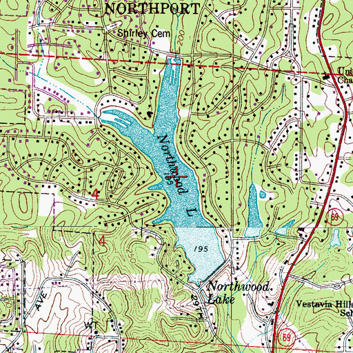 Topographic Map of Northwood Lake, AL