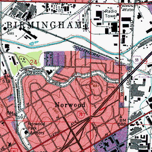 Topographic Map of Norwood Park, AL