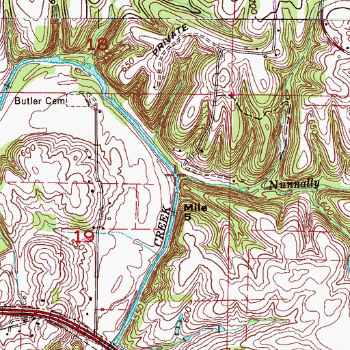 Topographic Map of Nunnally Branch, AL