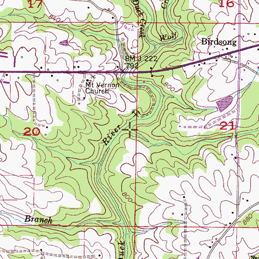 Topographic Map of Nunnley Branch, AL