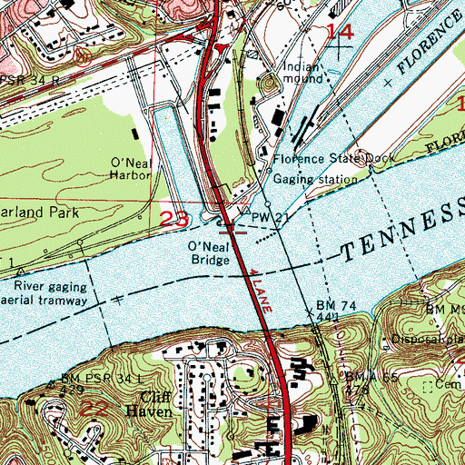 Topographic Map of O'Neal Bridge, AL