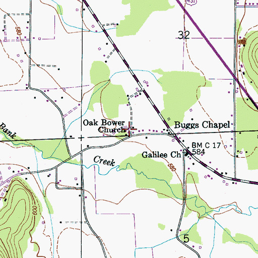Topographic Map of Oak Bower Church, AL