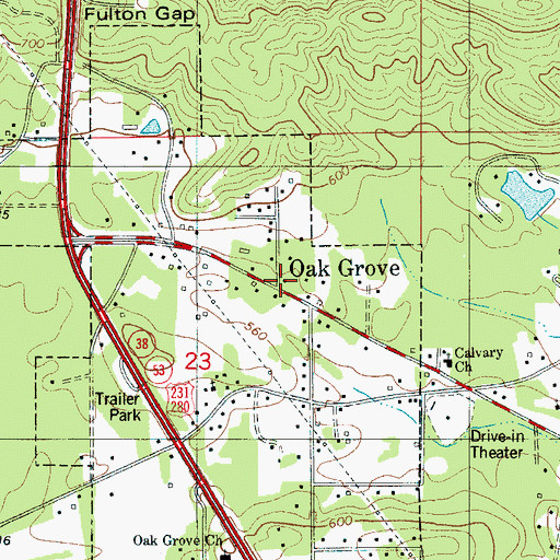 Topographic Map of Oak Grove, AL