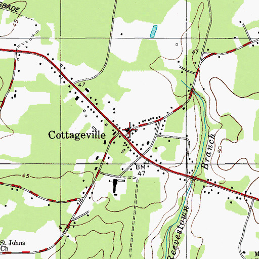 Topographic Map of Cottageville Baptist Church, SC