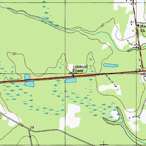 Topographic Map of Cottageville Lookout Tower, SC