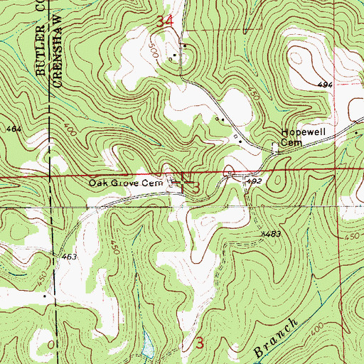 Topographic Map of Oak Grove Cemetery, AL