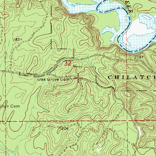 Topographic Map of Oak Grove Cemetery, AL