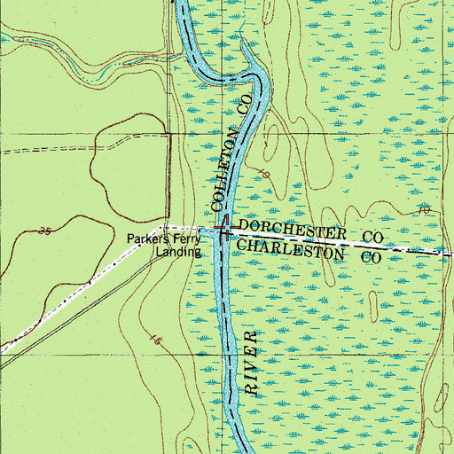 Topographic Map of Parkers Ferry (historical), SC