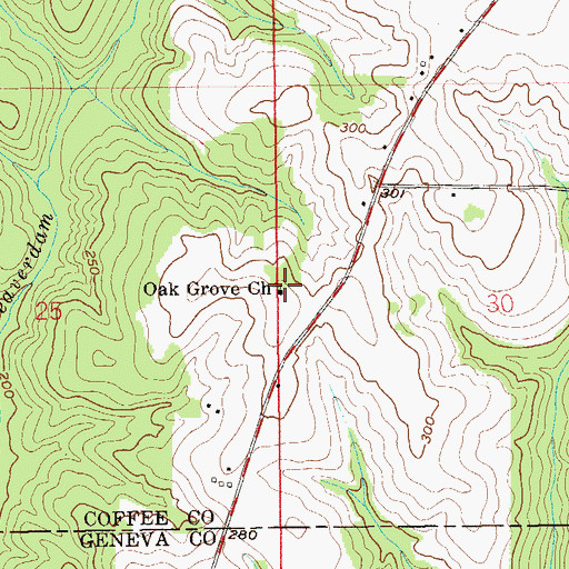 Topographic Map of Oak Grove Church, AL