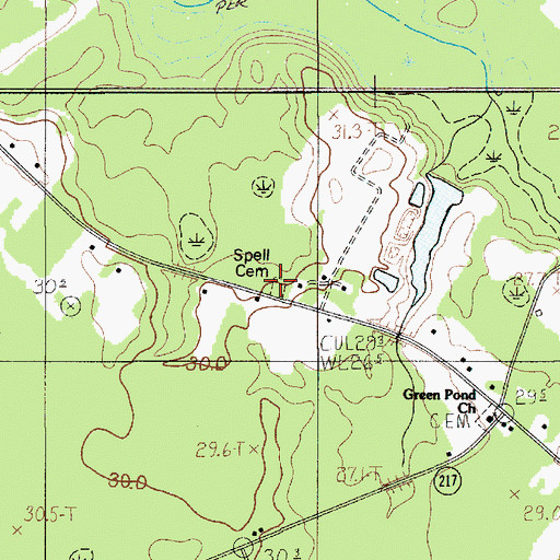 Topographic Map of Spell Cemetery, SC
