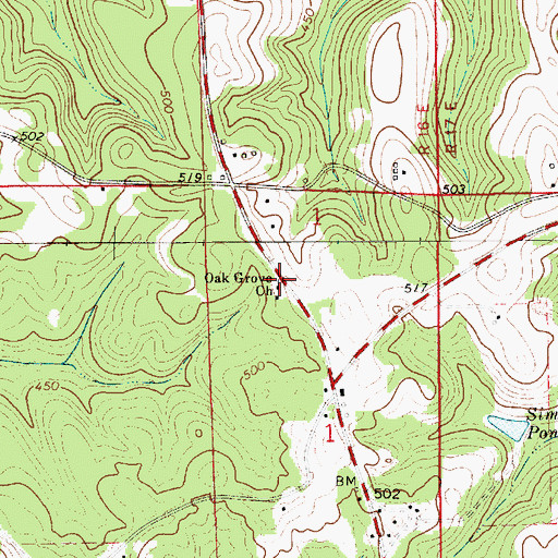 Topographic Map of Oak Grove Church, AL