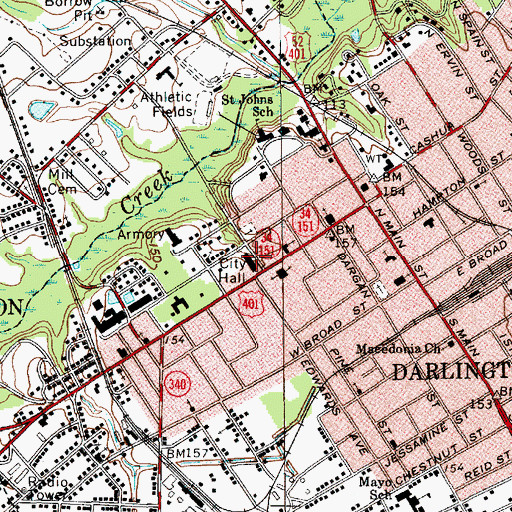 Topographic Map of Darlington City Hall, SC
