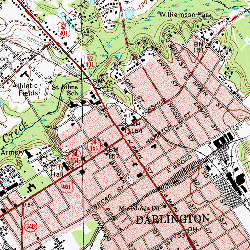 Topographic Map of Darlington County Courthouse, SC