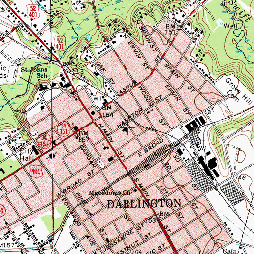 Topographic Map of Darlington County Health Center, SC
