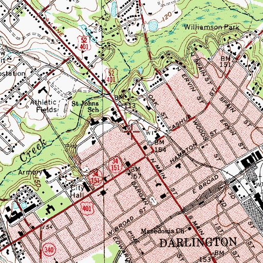 Topographic Map of Darlington County Library, SC