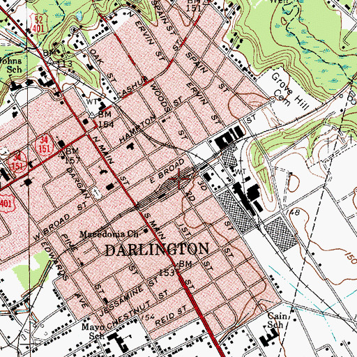 Topographic Map of Darlington Industrial Historic District, SC