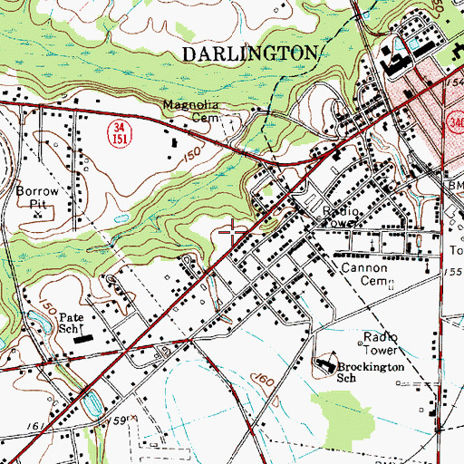 Topographic Map of Darlington Plaza Shopping Center, SC