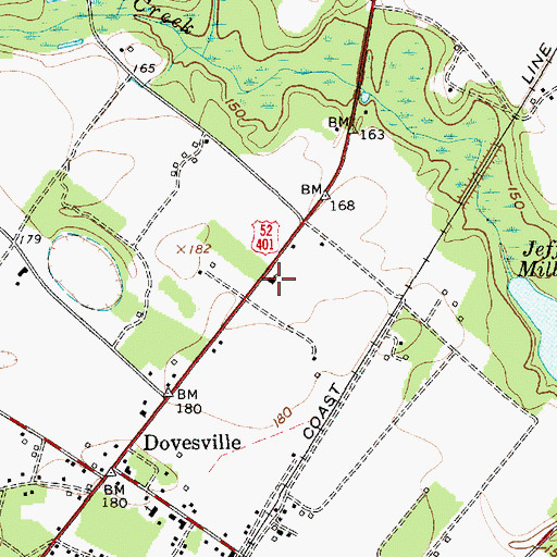 Topographic Map of Dovesville Church of God, SC