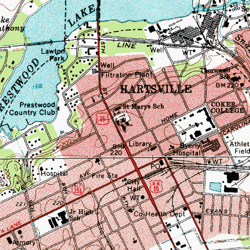 Topographic Map of First Baptist Church, SC