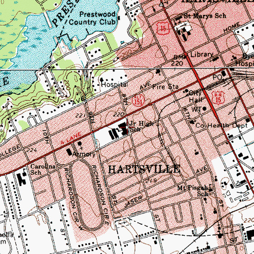 Topographic Map of Hartsville Junior High School, SC