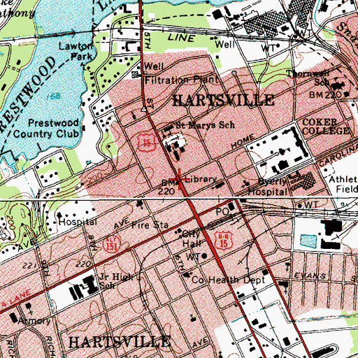 Topographic Map of Hartsville Memorial Library, SC