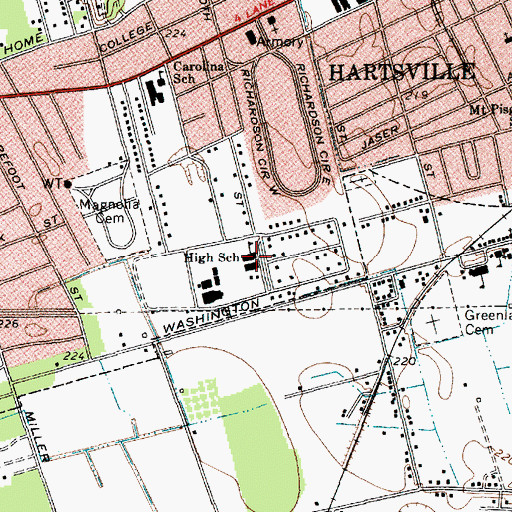Topographic Map of Hartsville Senior High School, SC