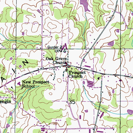 Topographic Map of Oak Grove Church, AL