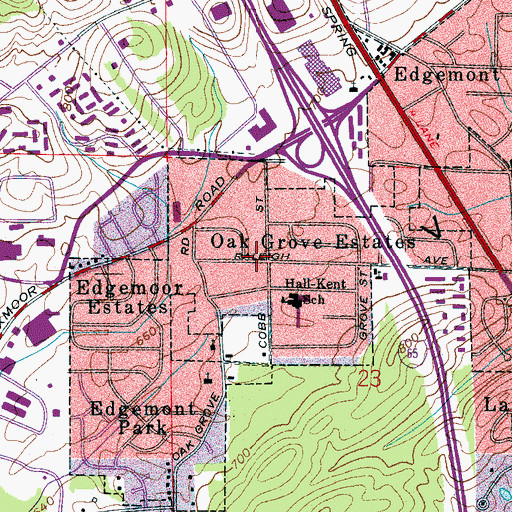Topographic Map of Oak Grove Estates, AL