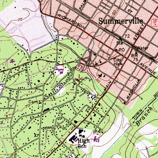 Topographic Map of First Baptist Church, SC
