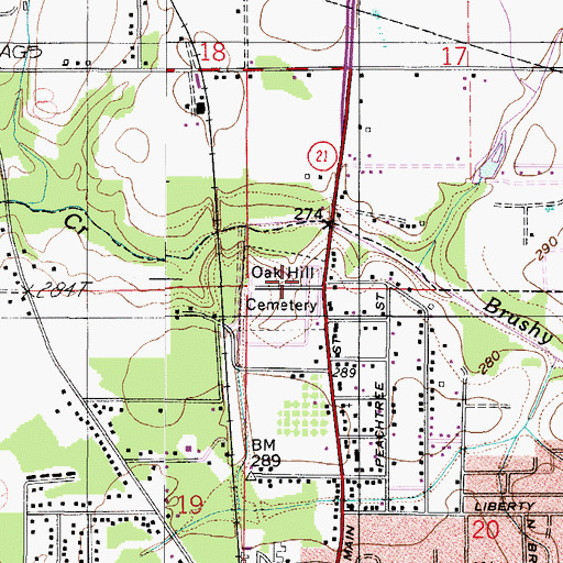 Topographic Map of Oak Hill Cemetery, AL