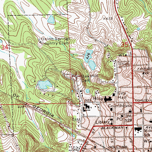 Topographic Map of Oak Hill Cemetery, AL