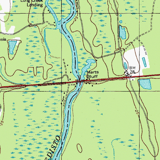 Topographic Map of Harts Bluff Bridge, SC