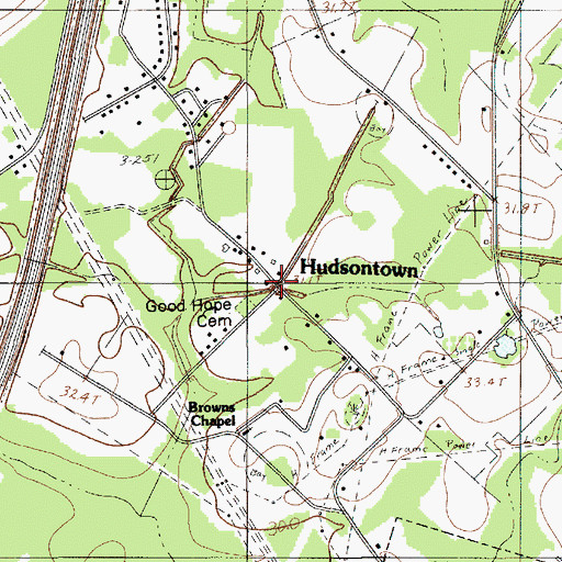 Topographic Map of Hudsontown, SC