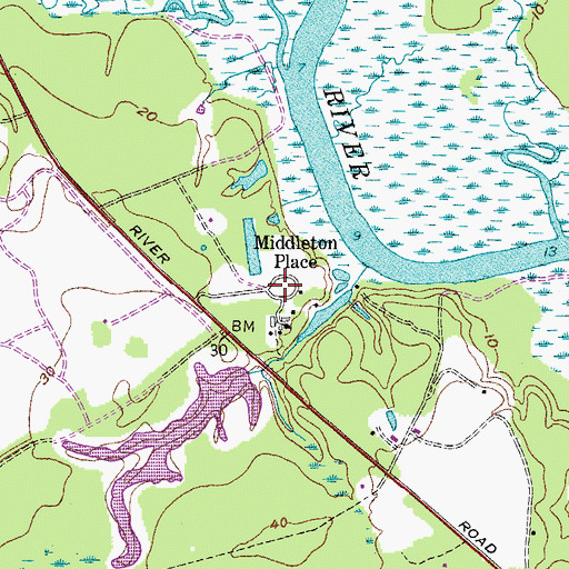 Topographic Map of Middleton Gardens, SC