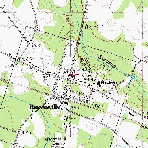 Topographic Map of Reevesville Baptist Church, SC