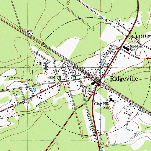 Topographic Map of Ridgeville Baptist Church, SC